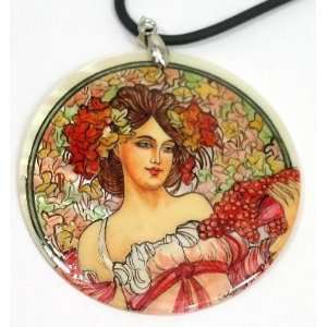  Mother of Pearl Russian Hand Painted Pendant (#0822 