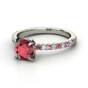 Candace Ring, Round Ruby 14K White Gold Ring with Rhodolite Garnet 