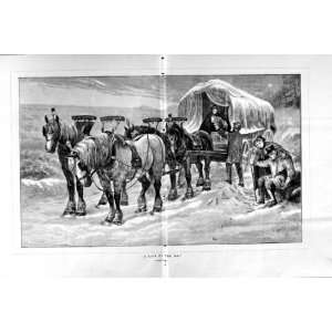  1870 ANTIQUE PRINT HORSES WAGGON FAMILY SNOW WINTER: Home 