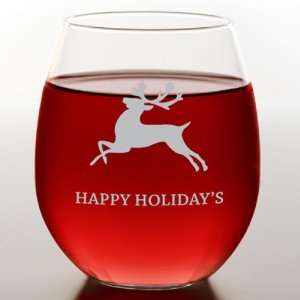  Reindeer Stemless Red Wine Glass: Kitchen & Dining