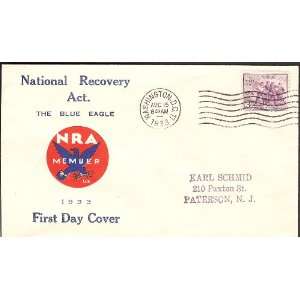   Day Cover; National Recovery Act; The Blue Eagle; August 15, 1933