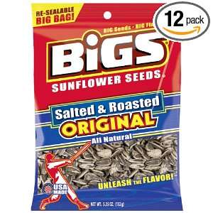 BIGS Original Salted & Roasted Sunflower Seeds, 5.35 Ounce (Pack of 12 