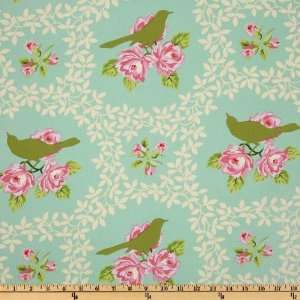 56 Wide Heather Bailey Garden District Mockingbird Sateen Turquoise 