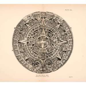  1883 Wood Engraving Calendar Stone Ancient Aztec Mexico 