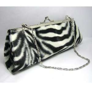  Animal Print Zebra Faux Fur Small Evening Bag   Ivory 