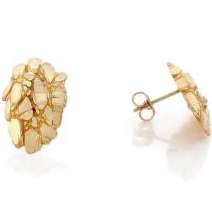  14k Solid Yellow Gold 1.1cm Nugget Pin Earrings: Jewelry