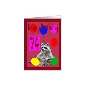  74th Birthday, Raccoon with balloons Card: Toys & Games