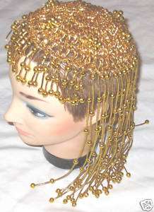 Hat   Goldtone Cleopatra Bead Cap Halloween Costume  