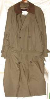 London Fog Mens Olive Green Trench Coat Raincoat 42 Short Wool Liner 