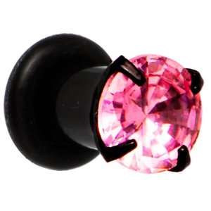  4 Gauge Black Pink Cubic Zirconia Plug: Jewelry