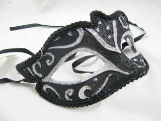 Black Silver Venetian Detailed Mardi Gras Masquerade Party Mask  