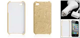 Car Charger + Gold Tone Floral Design Case for iPhone 4  