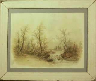 Waterfall in Forest Lithograph Signed Chandler  