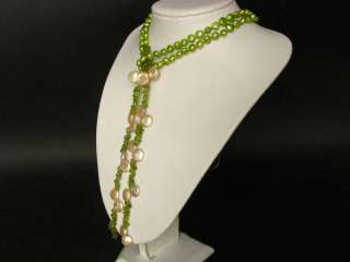 Necklace 45 Lariat Green Pearls Peridot Biwa 1S  