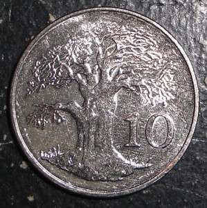 2001 Zimbabwe 10 cents Baobab tree coin  