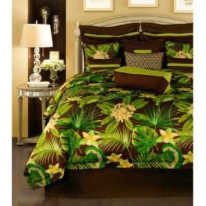   Green And Brown Tropical 4 Piece Queen Comforter Set