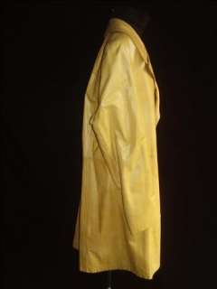   VINTAGE Mustard Gold LAKELAND Long LEATHER Car Coat Jacket 42  