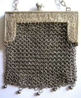 ANTIQUE COIN PURSE CHAINMAIL c1860 SILVER FRENCH  