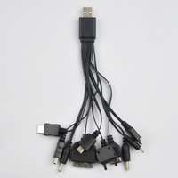 Universal USB Port 10 Plugs Charger Cable Kit Black for Mobile Phone 