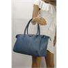 Genuine Leather Boston Tote Handbag Zip Celebrity Cabas Satchel Blue 