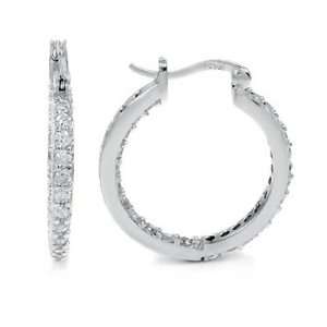 Sterling Silver In and Out Paved Setting Hoop Earrings, Decorated with 