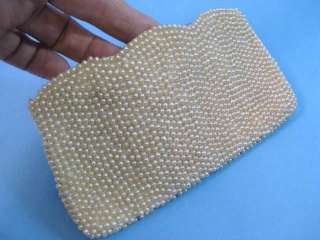 vtg Beaded Pearl & Glass Clutch Purse Scalloped Handbag  