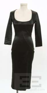 Dolce & Gabbana Black Satin Seamed Hook & Eye Back Long Sleeve Dress 