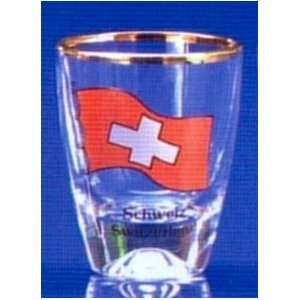  Switzerland Flag Shot Glass with Gold Rim 4 Piece Gift Box 