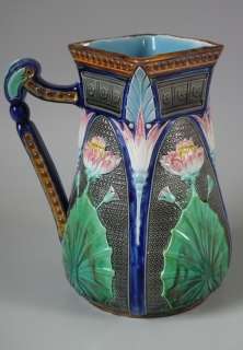 Large Copeland Majolica Lotus pitcher  