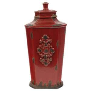  UTC 74140 Red Ceramic Jar with Lid with antiqued rustic 
