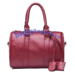 Wine Red PU Leather Small Molly Boston Bag Handbag Satchel Messenger 