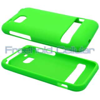 Green Silicone Skin Cover Case+Screen Guard Film+Car Charger for HTC 