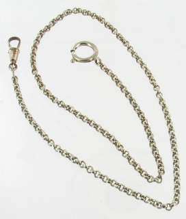 VINTAGE WATCH CHAIN FOB SILVERPLATE NECKLACE ROUND LINKS  
