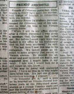   1920 Chicago newspapers JIM COLOSIMO DEAD Al Capone kills Mafia leader