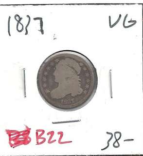 1837 Capped Bust Ten Cent Dime Very Good B22  