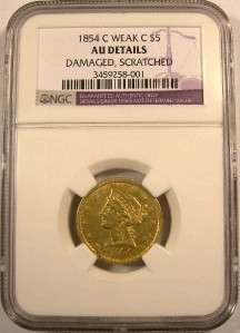 1854 c $5 Gold Half Eagle RARE Charlotte NGC AU Detail Nice FREE 