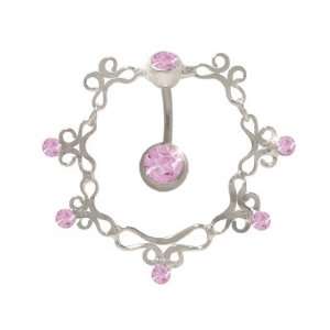  Antique Reversed Belly Ring with Pink Cz Gems: Jewelry