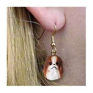 Japanese Chin Red & White Earrings Hanging