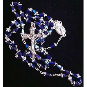   Italian Hand Made Blue Glass Catholic Rosary 21in long