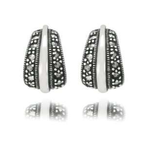  Sterling Silver Marcasite Petite J Hoop Earrings: Jewelry