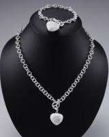 wholesale free shipping SOLID silver Heart Necklace+Bracelet 1AAAAAP2 