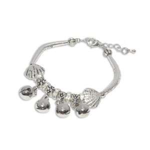 8 Inch Silver Marcasite Shell & Small Bell CZ Link Bracelet 