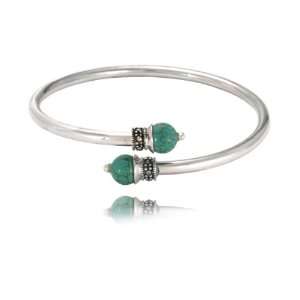   Marcasite and Synthetic Turquoise Bypass Bangle Bracelet: Jewelry
