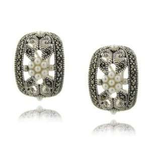  Sterling Silver Marcasite Pearl Earrings Jewelry