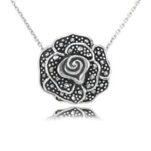    Sterling Silver Marcasite Rose Flower Pendant, 18 Jewelry