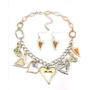 Fashion Jewelry Desinger Inspired Multi Hart Necklace and Earrings Set
