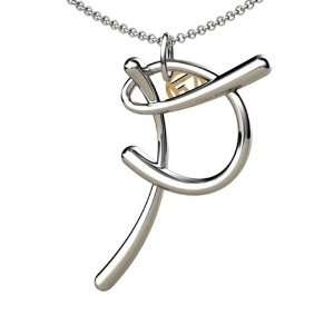   14K Gold Script Initial P Pendant with chain: Franco Vincente: Jewelry