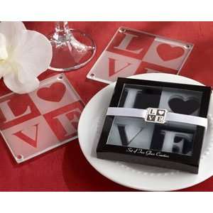LOVE Frosted Glass Coasters in Elegant Gift Box with Matching 