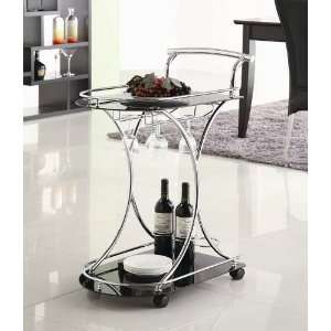   Cart with Black Glass Shelves in Chrome Metal Frame