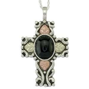   Hills Gold by Coleman Oxidized Silver and Onyx Cross Necklace: Jewelry